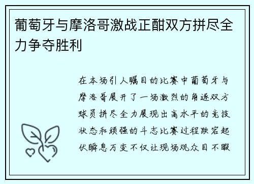 葡萄牙与摩洛哥激战正酣双方拼尽全力争夺胜利